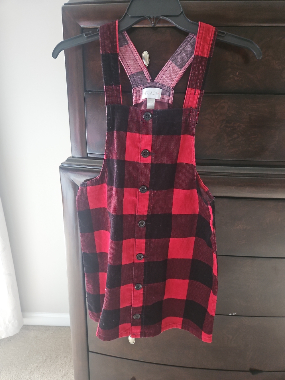 The Children's Place Red and Black Plaid Button-Front Pinafore Dress - Picture 5 of 8